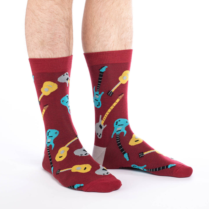 "Red Guitar" Crew Socks by Good Luck Sock - Large