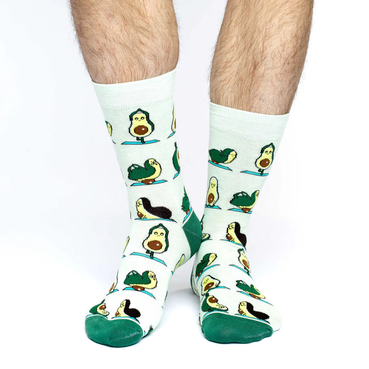 "Avocado Yoga" Cotton Crew Socks by Good Luck Sock