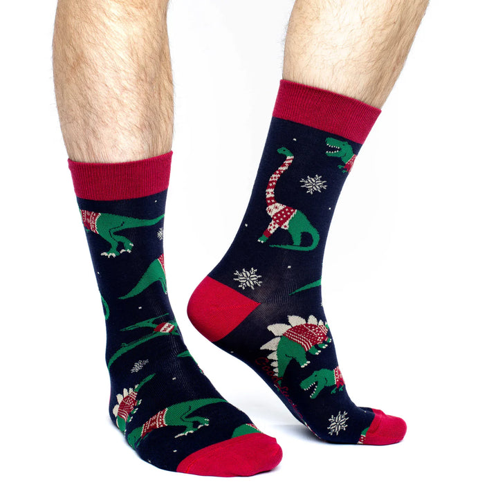 Chaussettes en coton « Pull de Noël Dinosaure » par Good Luck Sock