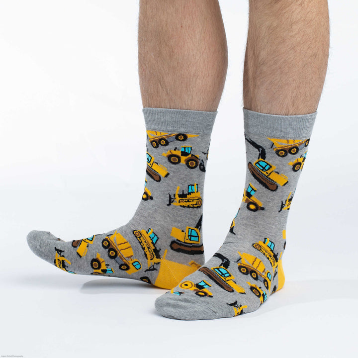 "Construction" Cotton Crew Socks by Good Luck Sock - Extra Large