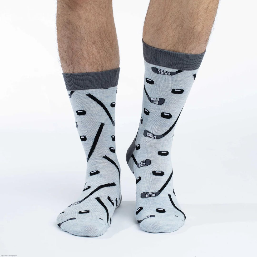 "Hockey Sticks and Pucks" Cotton Crew Socks by Good Luck Sock
