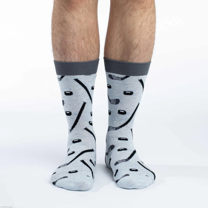 "Hockey Sticks and Pucks" Cotton Crew Socks by Good Luck Sock