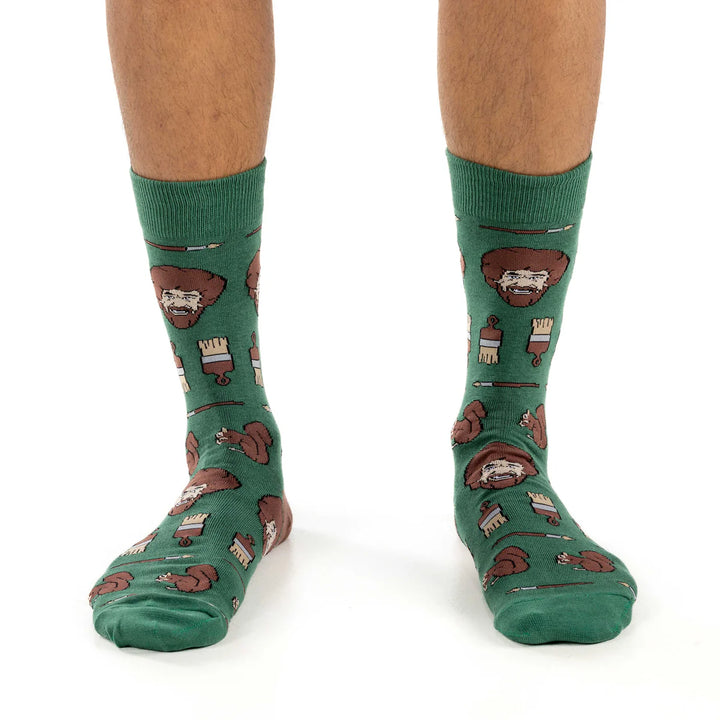 Chaussettes mi-mollet « Bob Ross Faces » par Good Luck Sock 