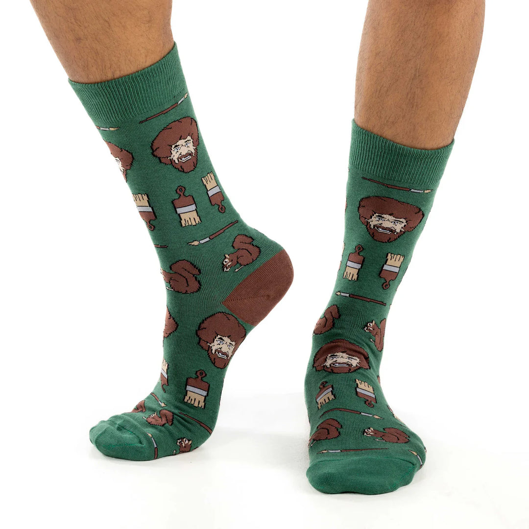 Chaussettes mi-mollet « Bob Ross Faces » par Good Luck Sock 
