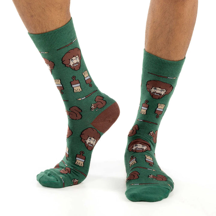 Chaussettes mi-mollet « Bob Ross Faces » par Good Luck Sock 