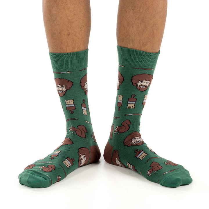 Chaussettes mi-mollet « Bob Ross Faces » par Good Luck Sock 