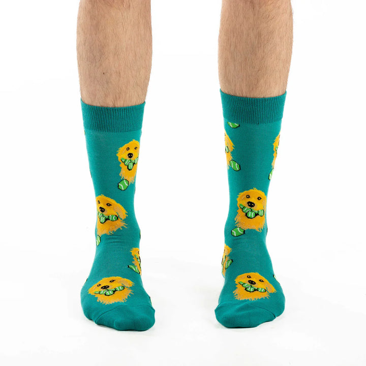 "Golden Retriever with Tennis Balls" Cotton Crew Socks by Good Luck Sock