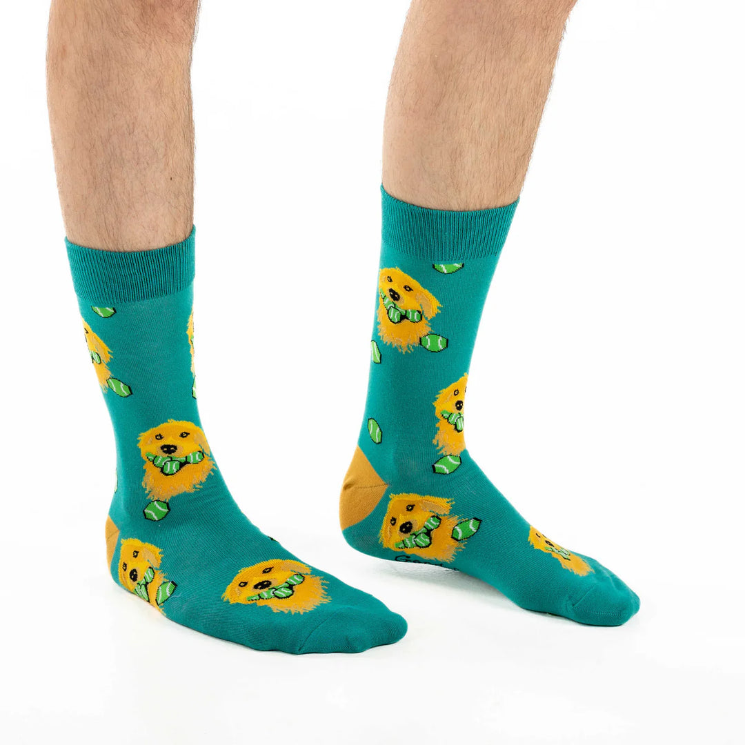 "Golden Retriever with Tennis Balls" Cotton Crew Socks by Good Luck Sock