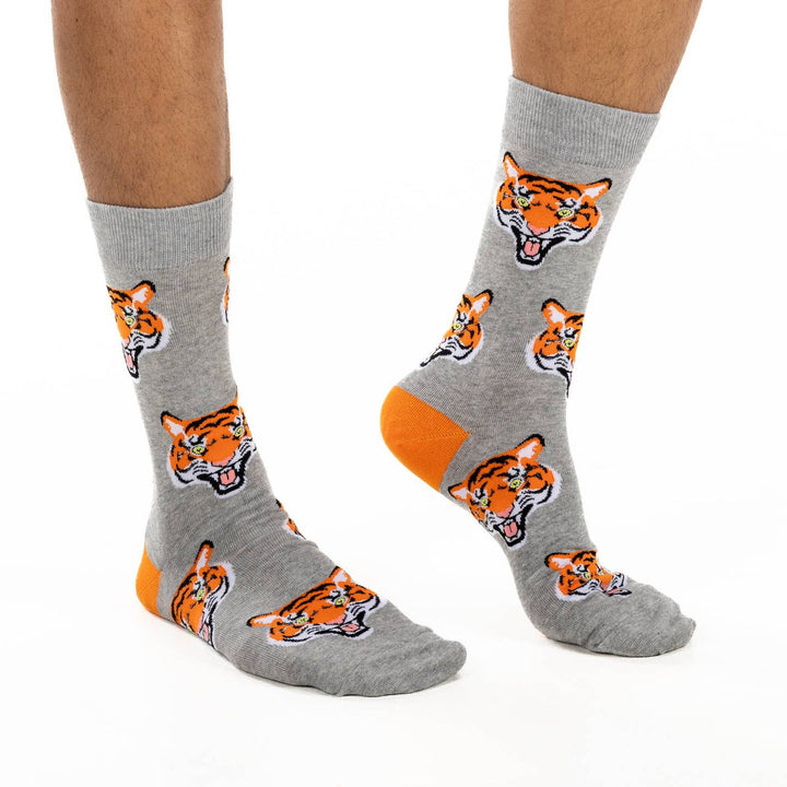 "Tigers" Cotton Crew Socks by Good Luck Sock - Large