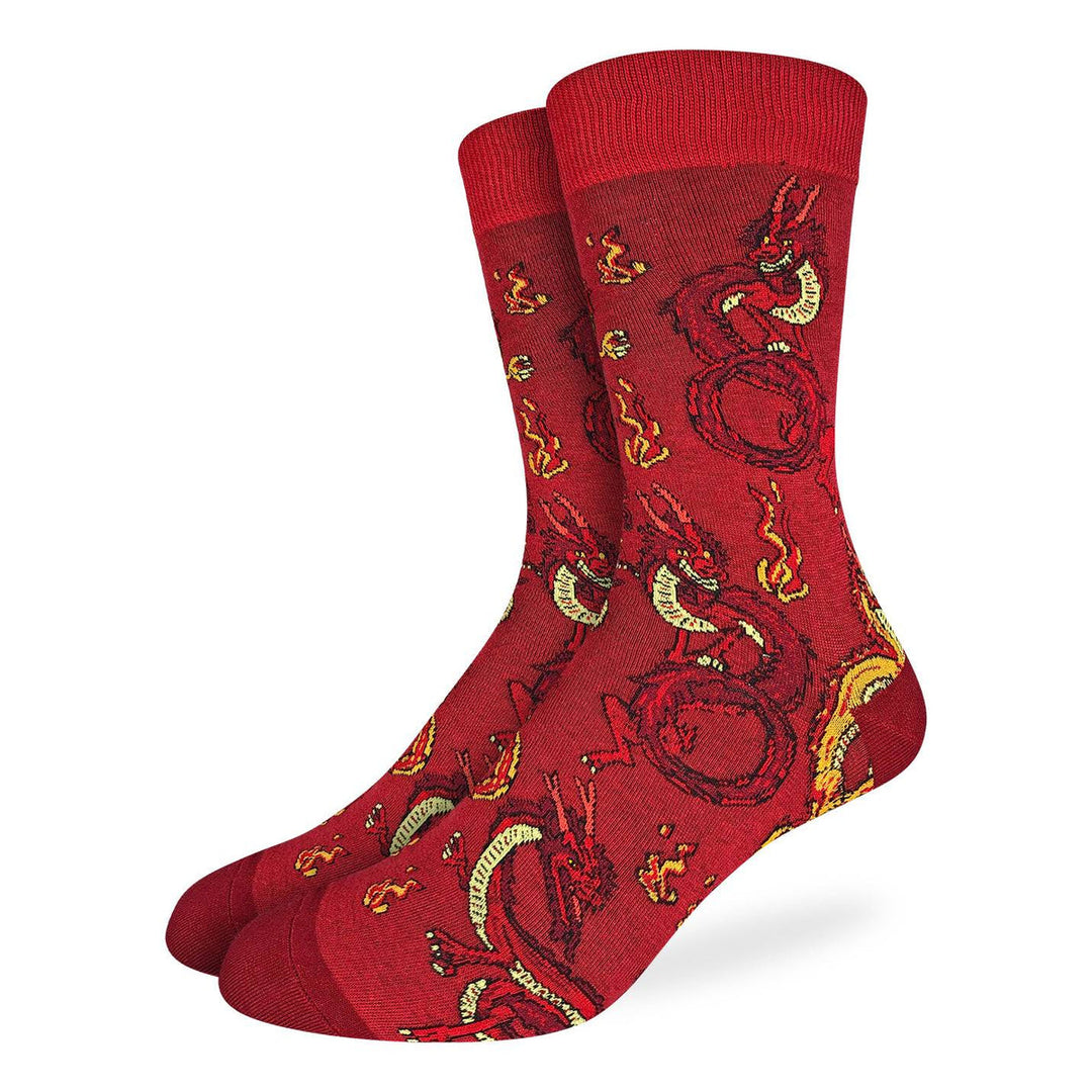"Big and Tall Dragons" Cotton Crew Socks by Good Luck Sock - Extra Large