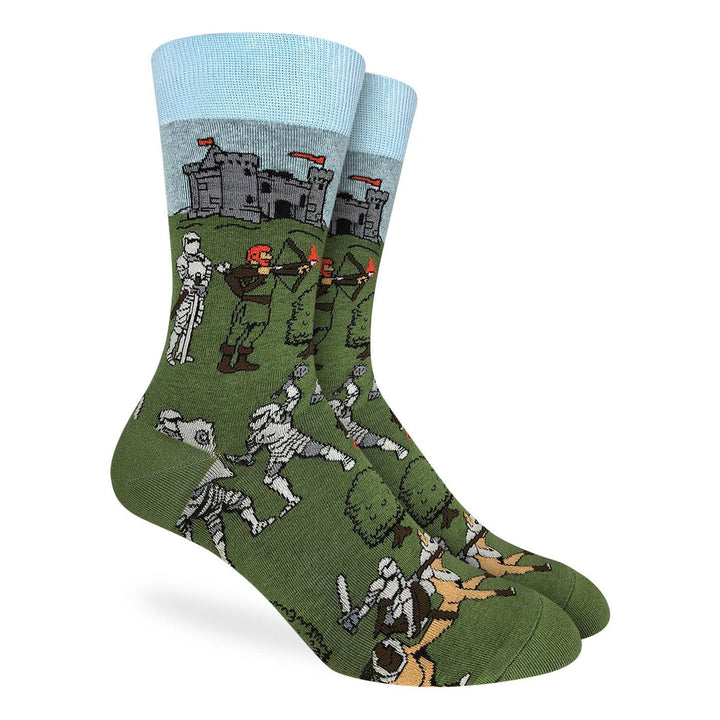 "Medieval Knights" Cotton Crew Socks by Good Luck Sock - Large