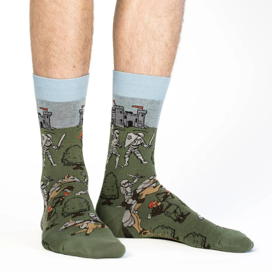 "Medieval Knights" Cotton Crew Socks by Good Luck Sock - Large