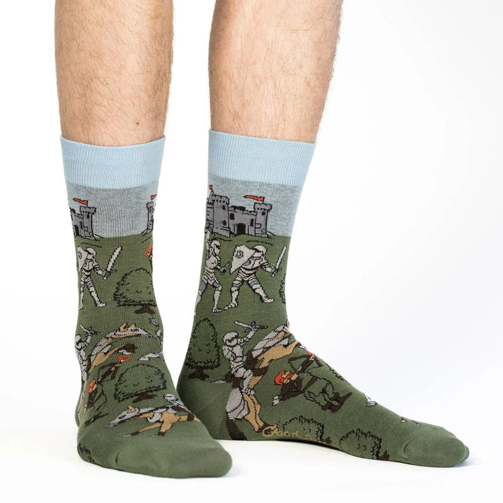 "Medieval Knights" Cotton Crew Socks by Good Luck Sock - Large