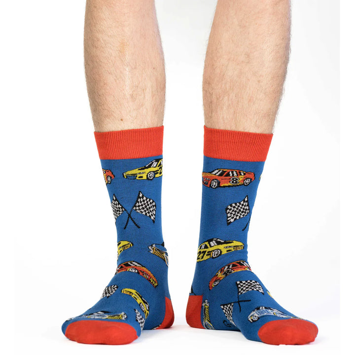"Race Cars" Cotton Crew Socks by Good Luck Sock - Large