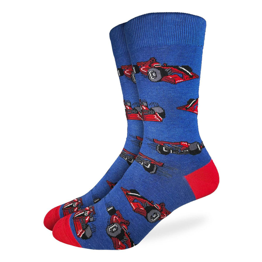 "Formula 1 Race Cars" Cotton Crew Socks by Good Luck Sock - Large