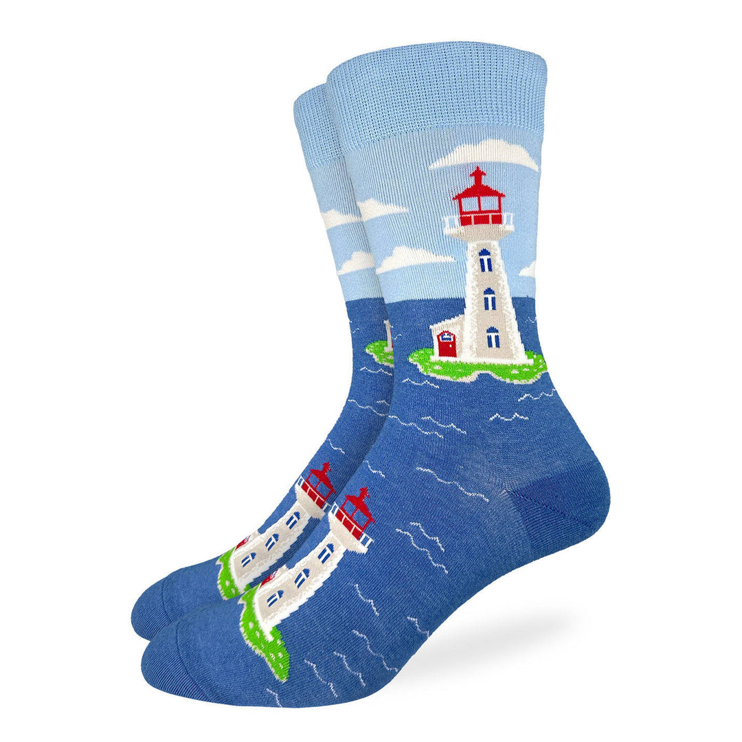 'Lighthouse" Cotton Crew Socks by Good Luck Sock - Large