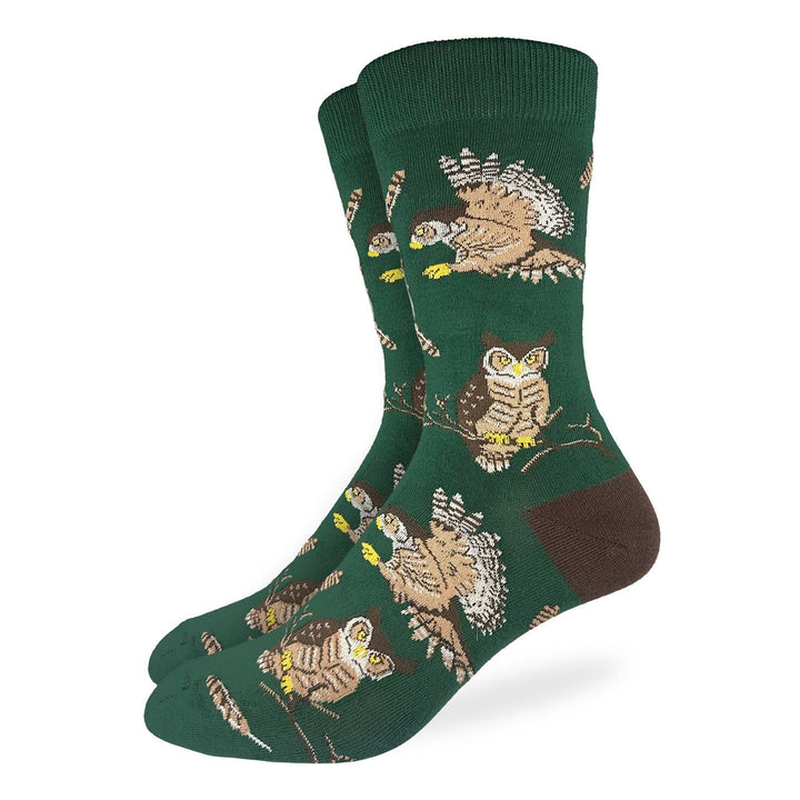 "Great Horned Owl" Cotton Crew Socks by Good Luck Sock