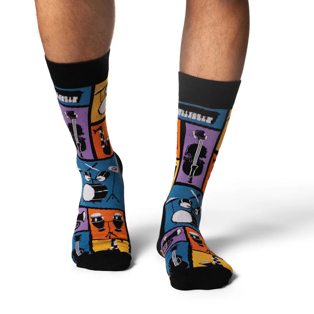 "Jazz Instruments" Cotton Crew Socks by Good Luck Sock - X-Large