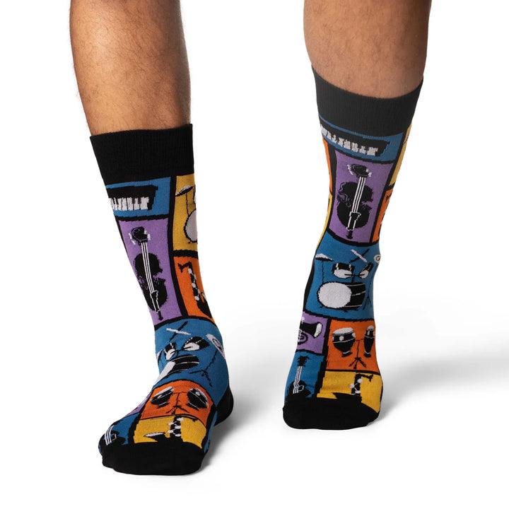 "Jazz Instruments" Cotton Crew Socks by Good Luck Sock - X-Large