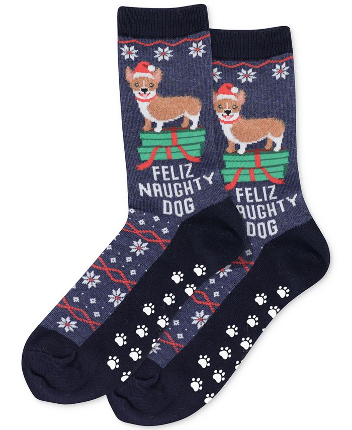 "Feliz Naughty Dog" Crew Socks by Hot Sox - Medium