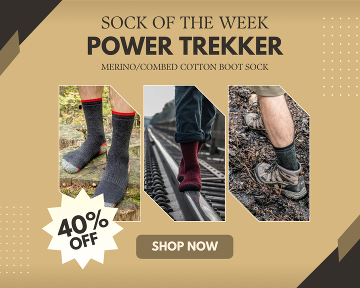 J.B. Field's Hiking "Power Trekker" Merino/Combed Cotton Boot Sock