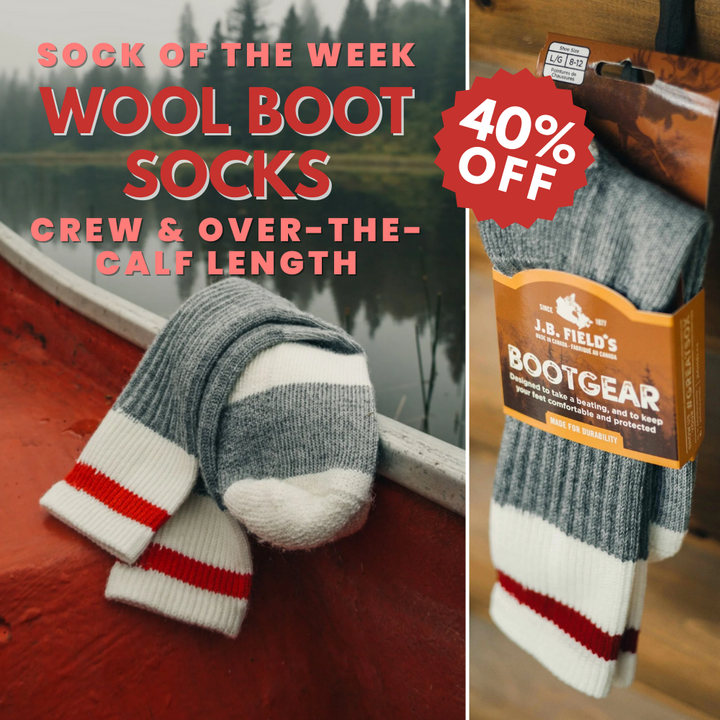J.B. Field's Crew Length WOOL Boot Socks - Large