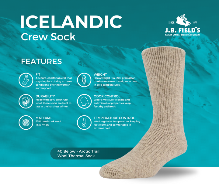 J.B. Field's Icelandic "30 Below Classic" 70% Merino Wool Thermal Sock