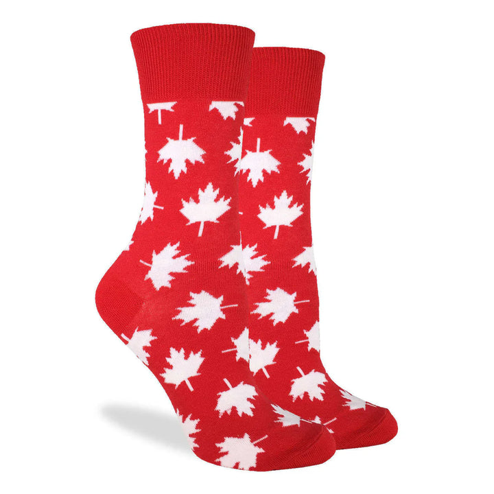 Chaussettes mi-mollet en coton « Feuille d'érable du Canada » par Good Luck Sock