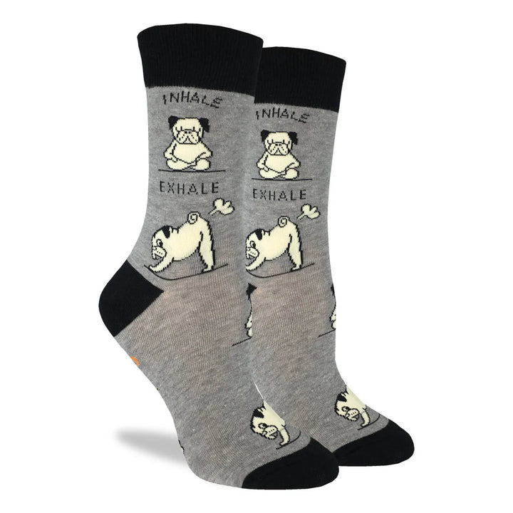 "Yoga Pug" Cotton Crew Socks by Good Luck Sock