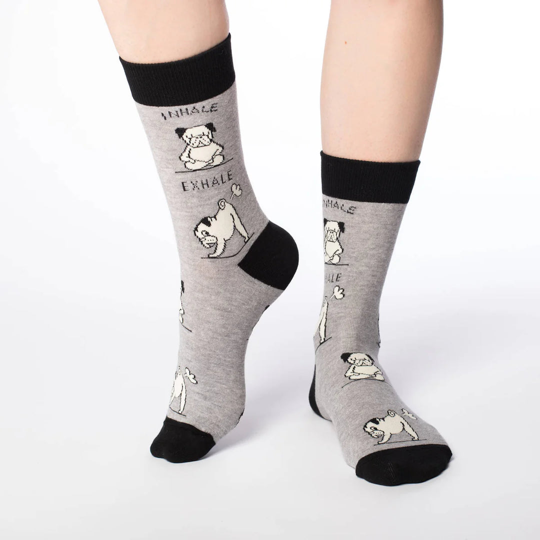 "Yoga Pug" Cotton Crew Socks by Good Luck Sock