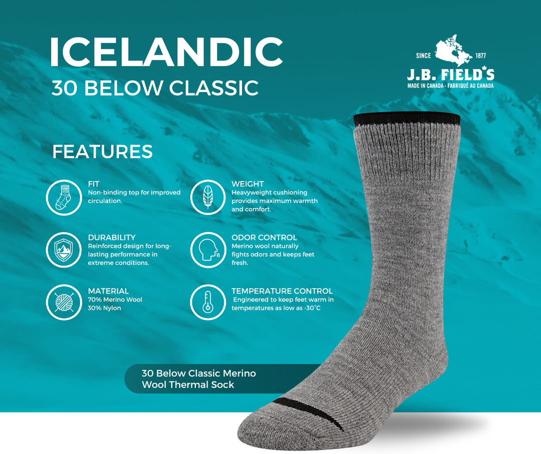 J.B. Field's Icelandic "30 Below Classic" 70% Merino Wool Thermal Sock