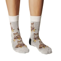"Book Owl" Cotton Crew Socks by Good Luck Sock - Medium