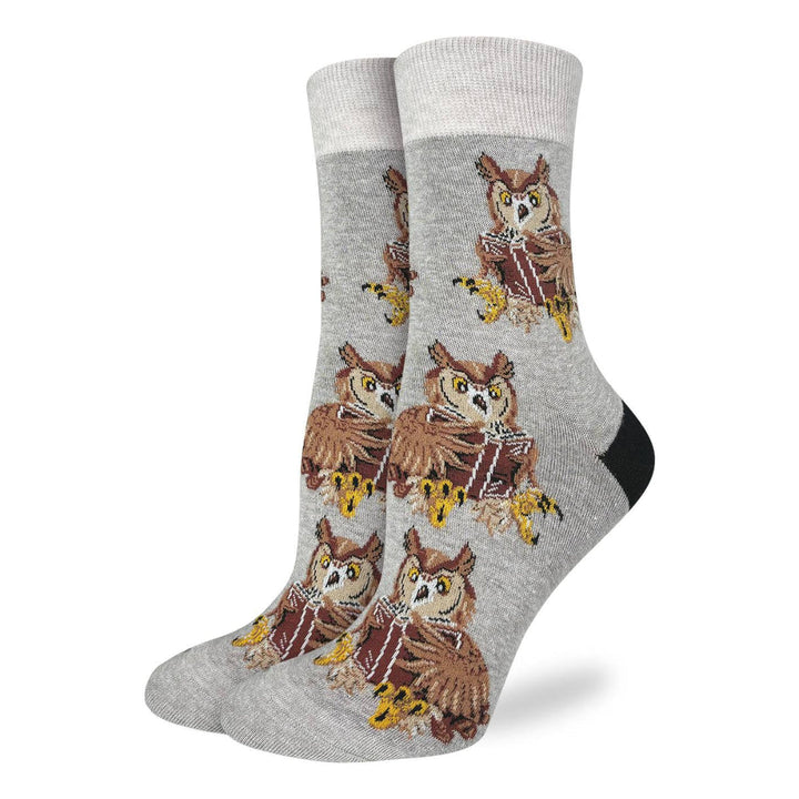 "Book Owl" Cotton Crew Socks by Good Luck Sock - Medium