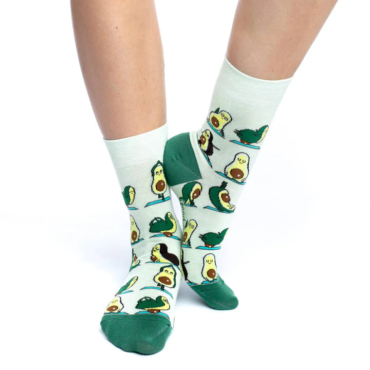 "Avocado Yoga" Cotton Crew Socks by Good Luck Sock