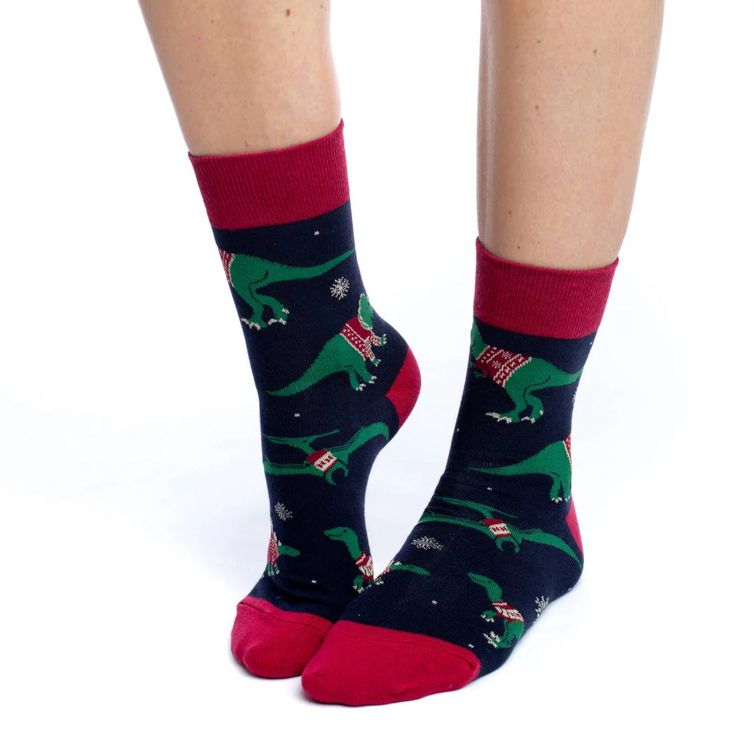 Chaussettes en coton « Pull de Noël Dinosaure » par Good Luck Sock
