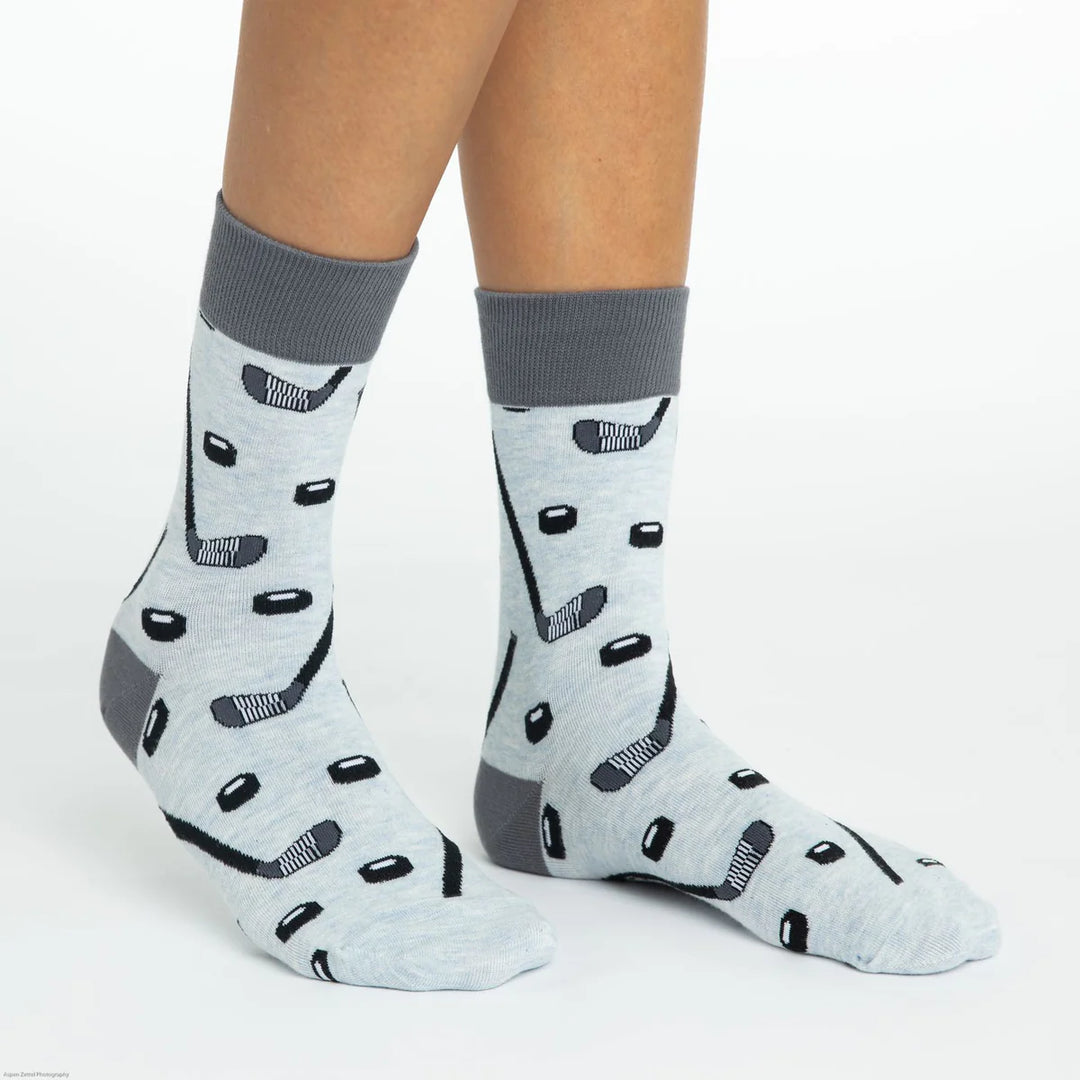 "Hockey Sticks and Pucks" Cotton Crew Socks by Good Luck Sock