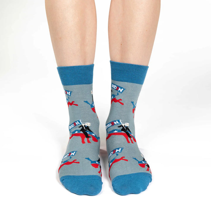 "Joe Biden Riding Donkey" Crew Socks by Good Luck Sock Sock - Medium (CLEARANCE)