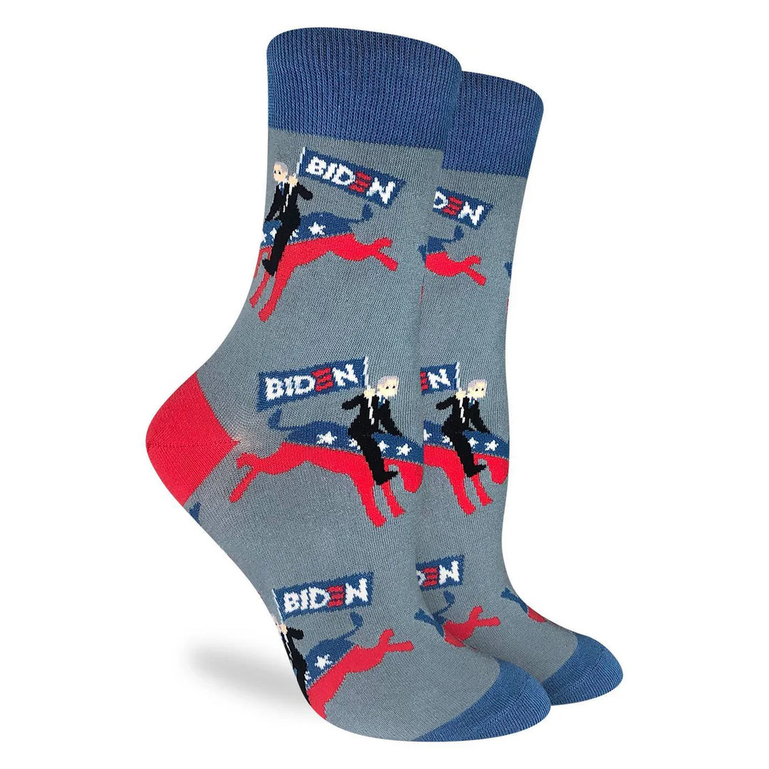 "Joe Biden Riding Donkey" Crew Socks by Good Luck Sock Sock - Medium (CLEARANCE)