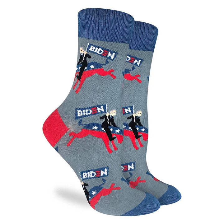 "Joe Biden Riding Donkey" Crew Socks by Good Luck Sock Sock - Medium (CLEARANCE)