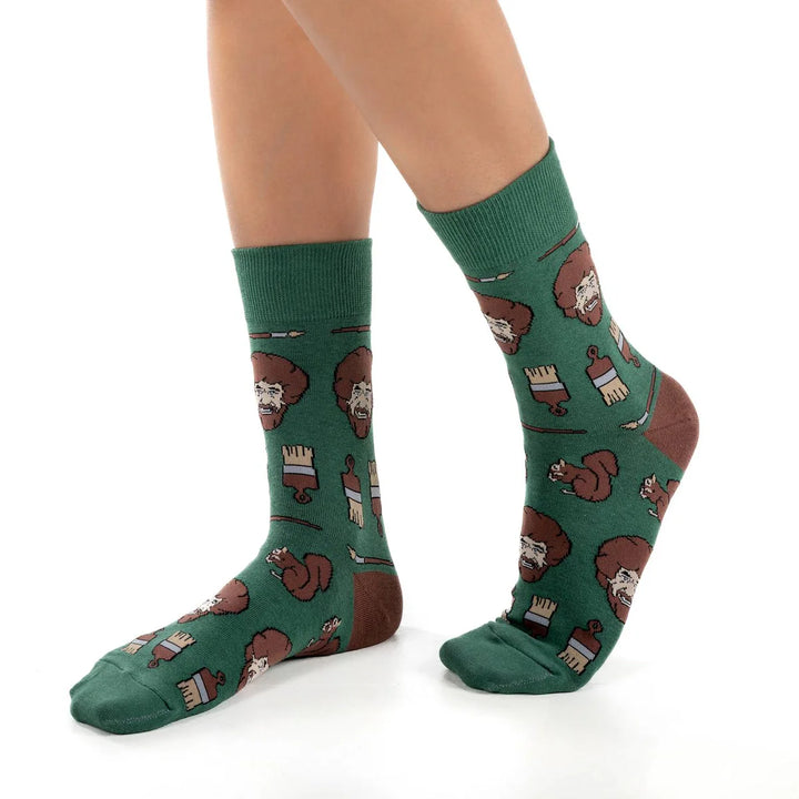 Chaussettes mi-mollet « Bob Ross Faces » par Good Luck Sock 