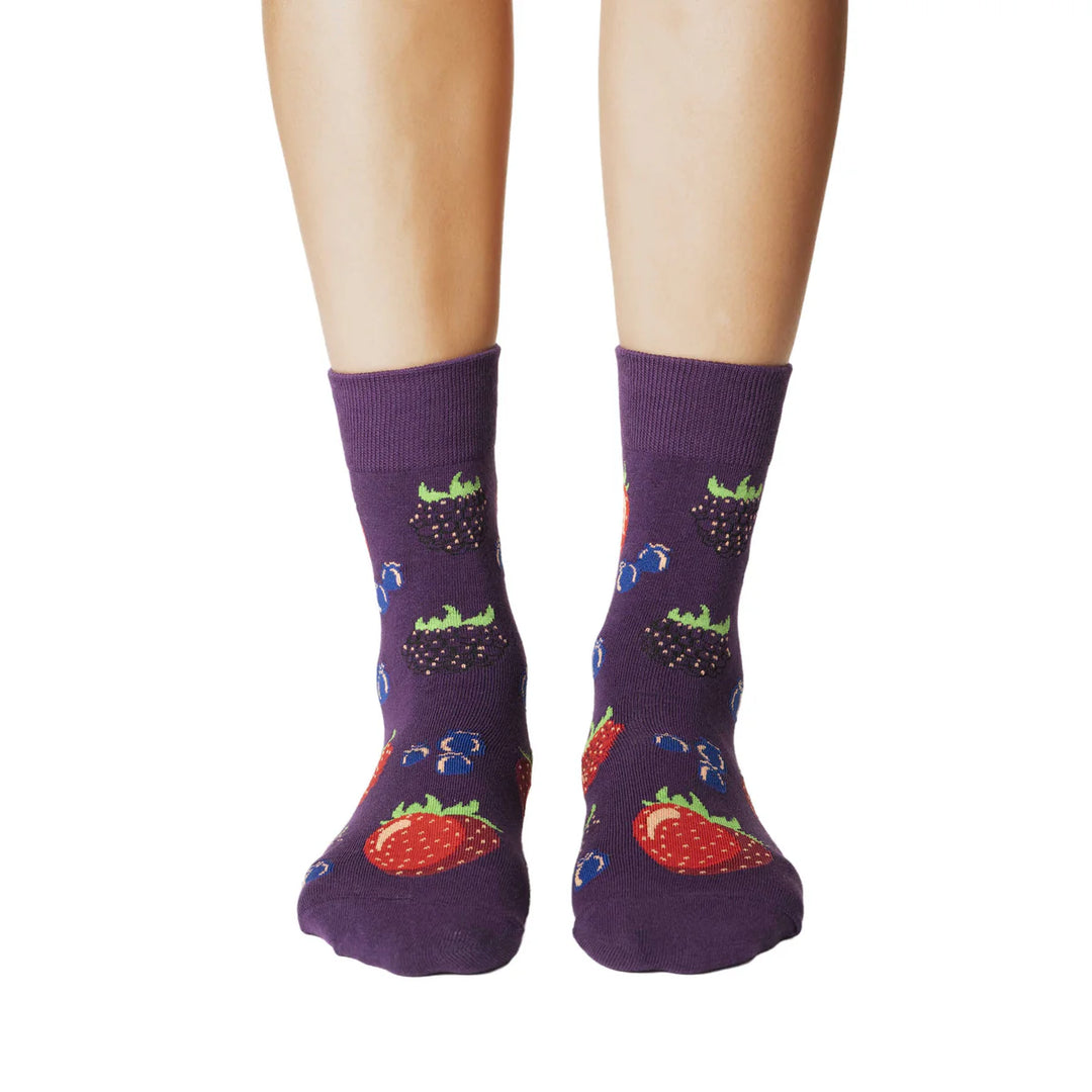 "Berries" Cotton Crew Socks by Good Luck Sock - Medium