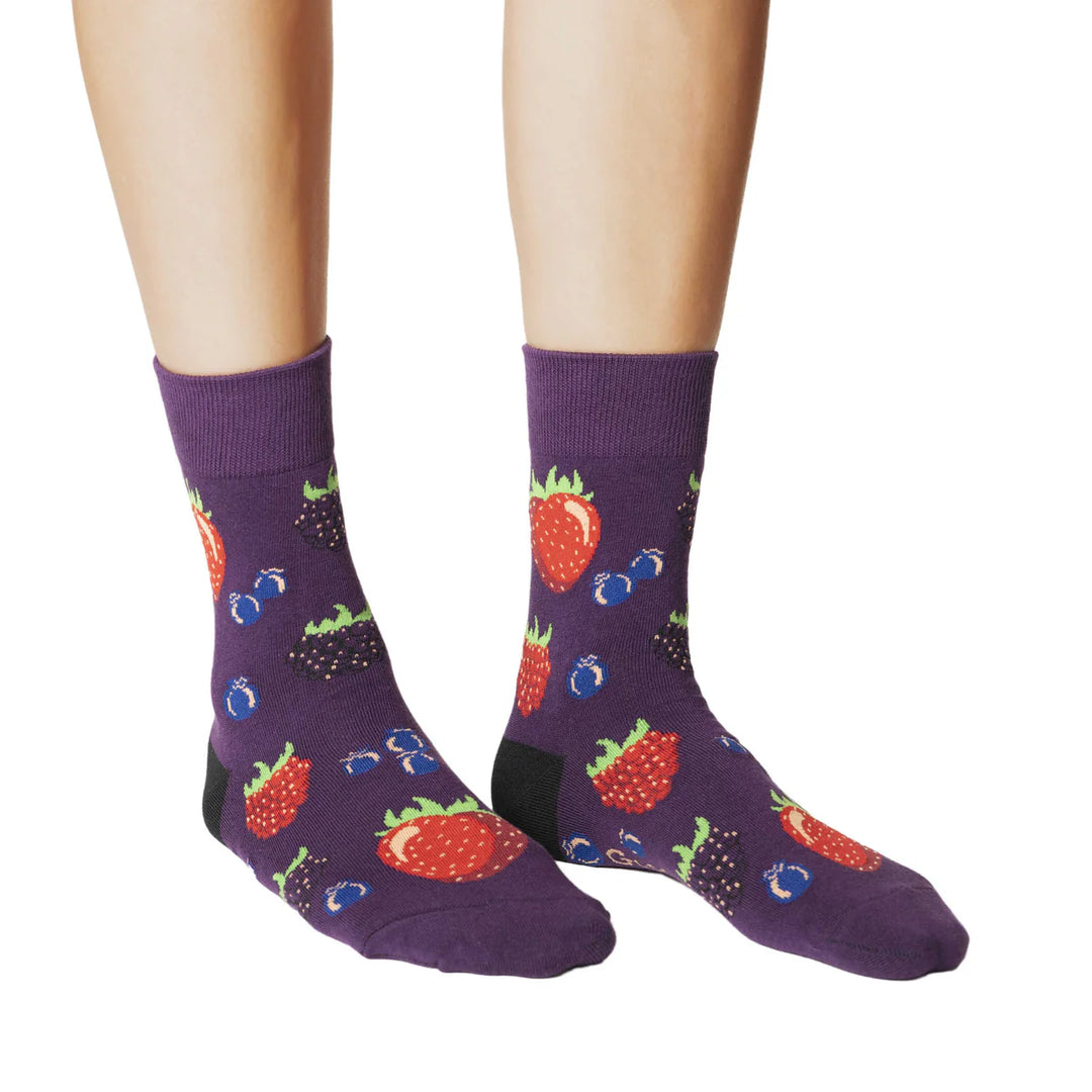 "Berries" Cotton Crew Socks by Good Luck Sock - Medium