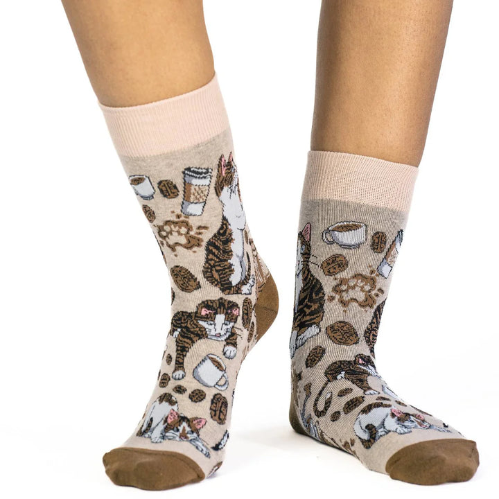 Chaussettes en coton « Coffee Cats » de Good Luck Sock - Medium