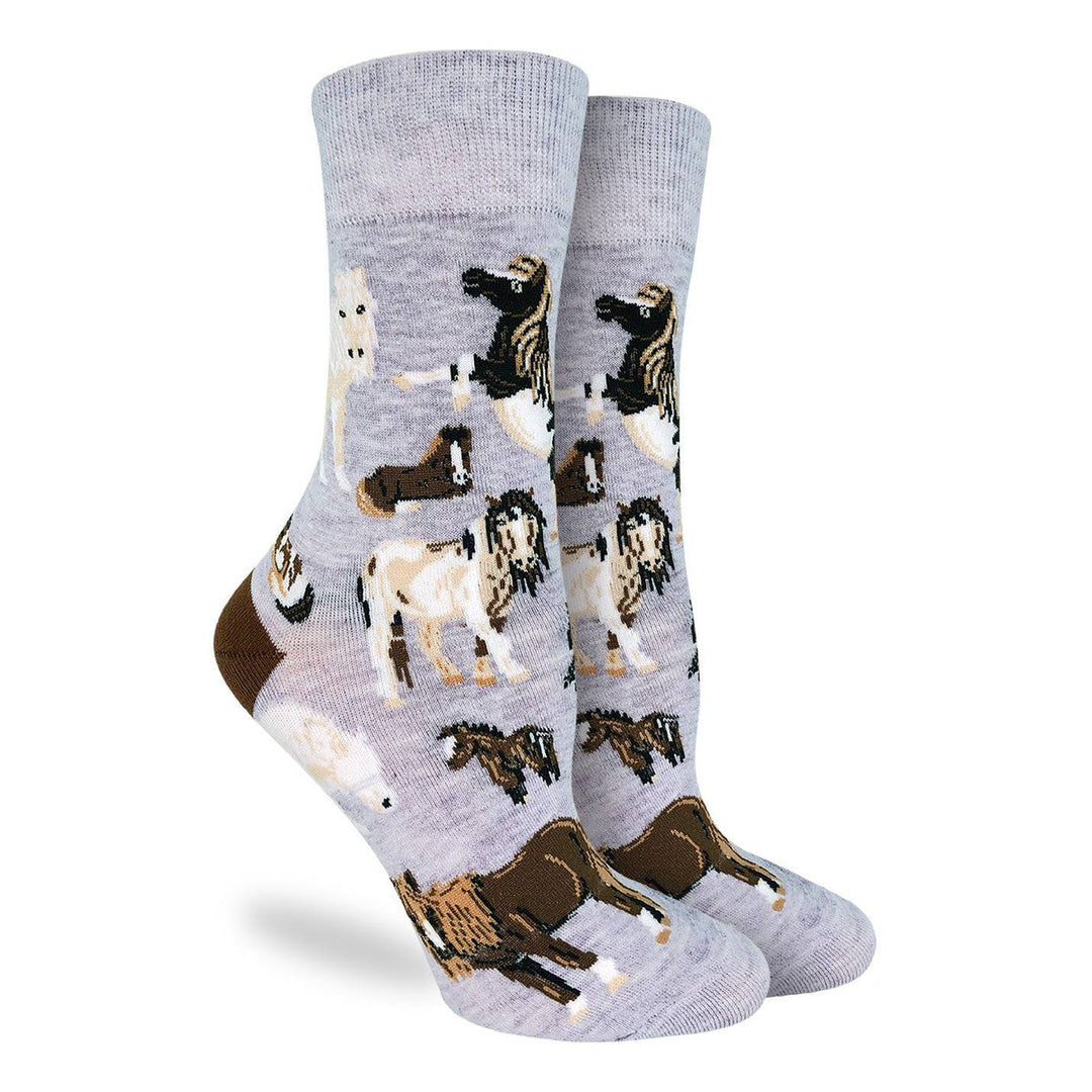 "Ponies" Cotton Crew Socks by Good Luck Sock - Medium