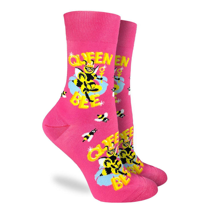 "Queen Bee" Cotton Crew Socks by Good Luck Sock - Medium