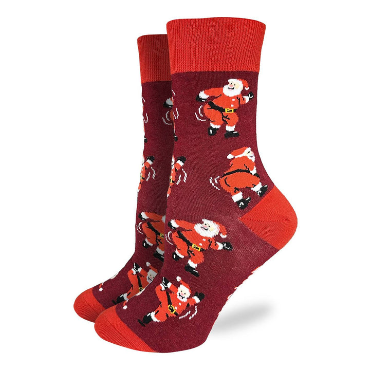"Dancing Santa" Cotton Crew Socks by Good Luck Sock - Medium (CLEARANCE)