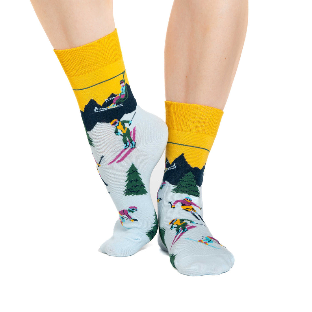 "Skiing" Cotton Crew Socks by Good Luck Sock