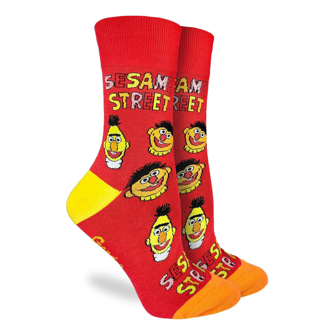 "Sesame Street, Bert and Ernie Faces" Cotton Crew Socks by Good Luck Sock - Medium