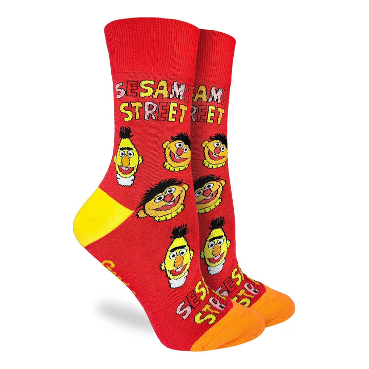 "Sesame Street, Bert and Ernie Faces" Cotton Crew Socks by Good Luck Sock - Medium