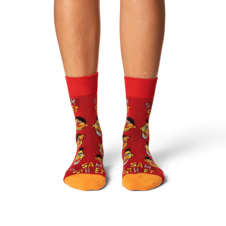 "Sesame Street, Bert and Ernie Faces" Cotton Crew Socks by Good Luck Sock - Medium